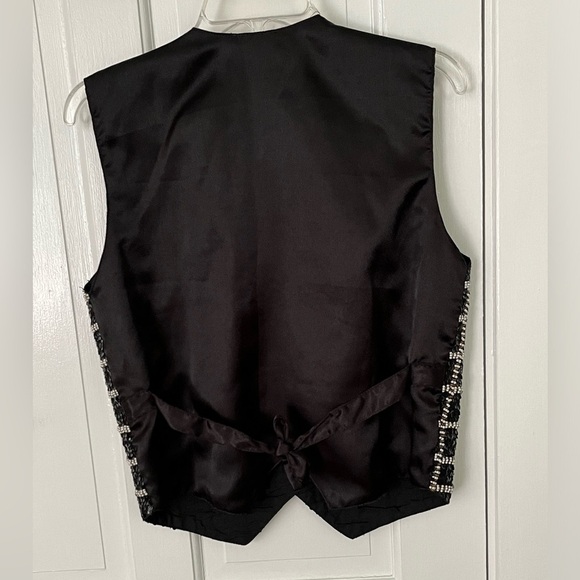 Vintage Theo 90’s Black/Gold/Pearl Checkered Print Sequin Beaded Vest Size M - Picture 5 of 12